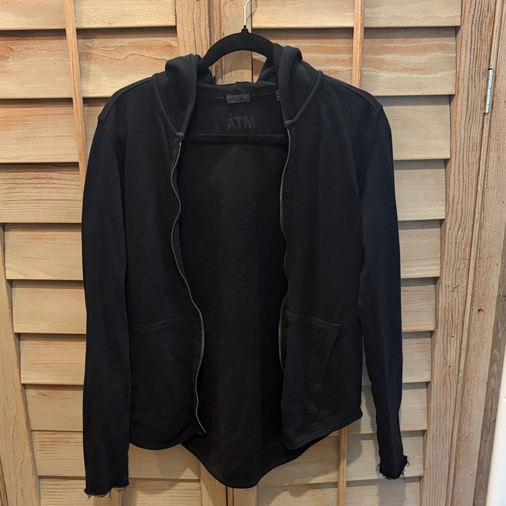 ATM Anthony Thomas Melillo Black Lightweight Hooded Zip Jacket